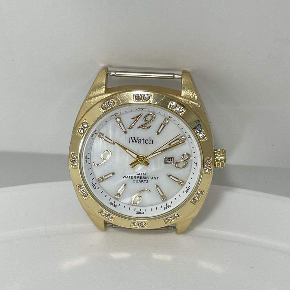 iWatch Gold Tone MOP Dial Quartz Watch Case Japan Movement Rhinestone Bezel